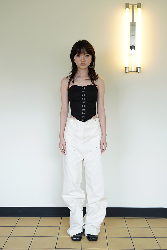 [2nd re-stock] WAIST CUTTING RIVET WIDE FIT TROUSERS