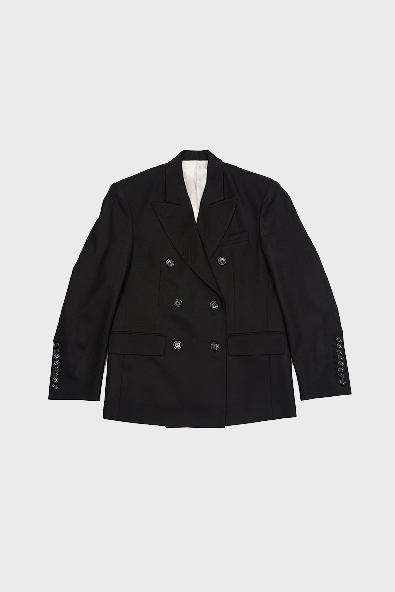 DOUBLE BREASTED PEAKED LAPEL JACKET IN BLACK