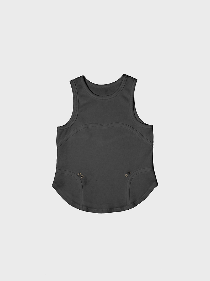 THREE DIMENSIONAL LINE SLEEVELESS IN CHARCOAL